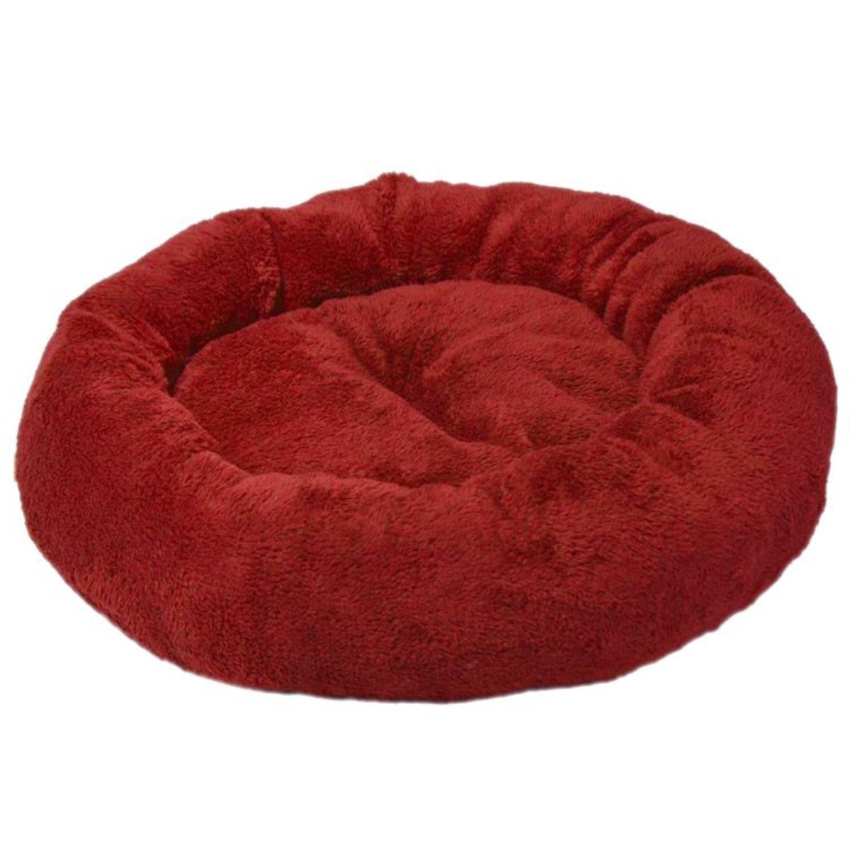 4DOG Deluxe, pat rotund câini, pluș, roșu, XS-S(⌀52x9cm) - poza 1