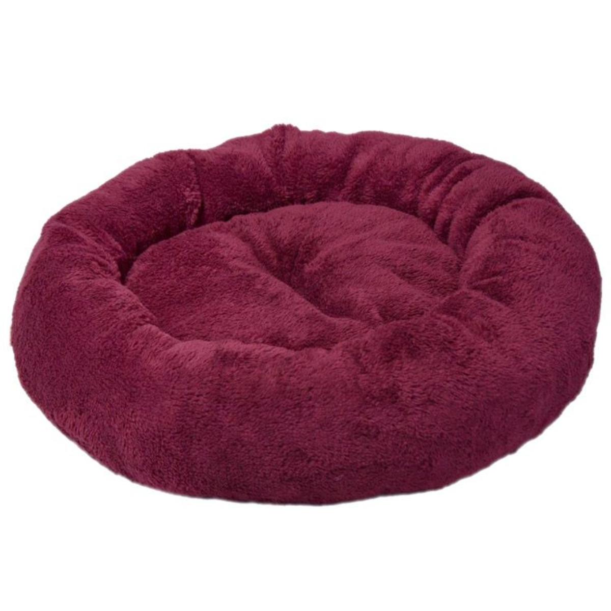 4DOG Deluxe, pat rotund câini, pluș, vișiniu, XS-S(⌀52x9cm) - poza 2