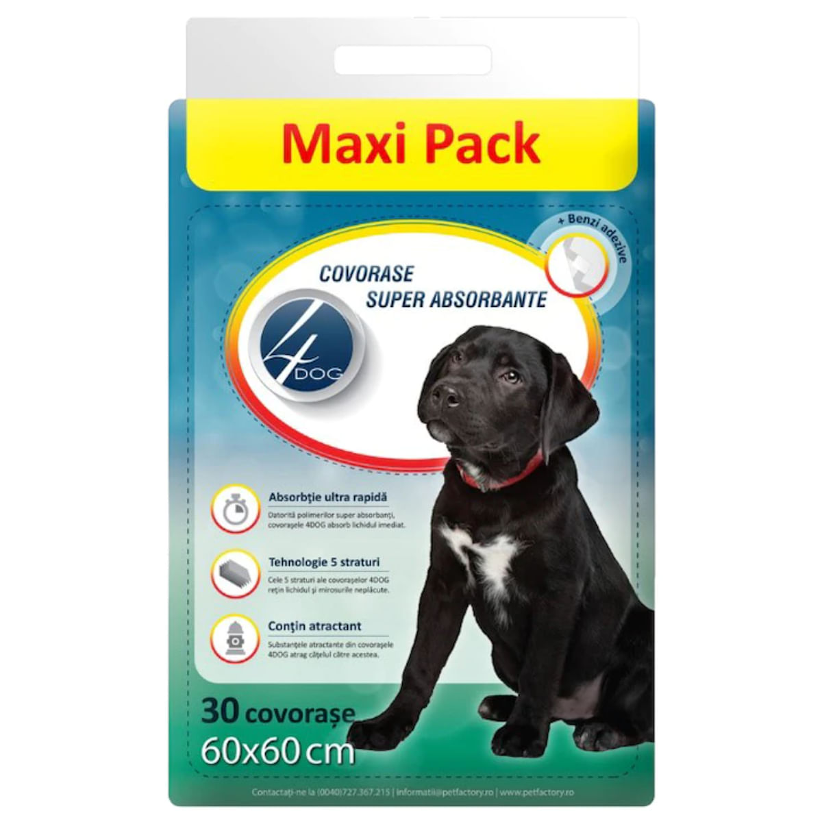 4DOG Maxi Pack, covorașe absorbante câini, cu benzi adezive, poliester, 60x60cm, 30buc - poza 1