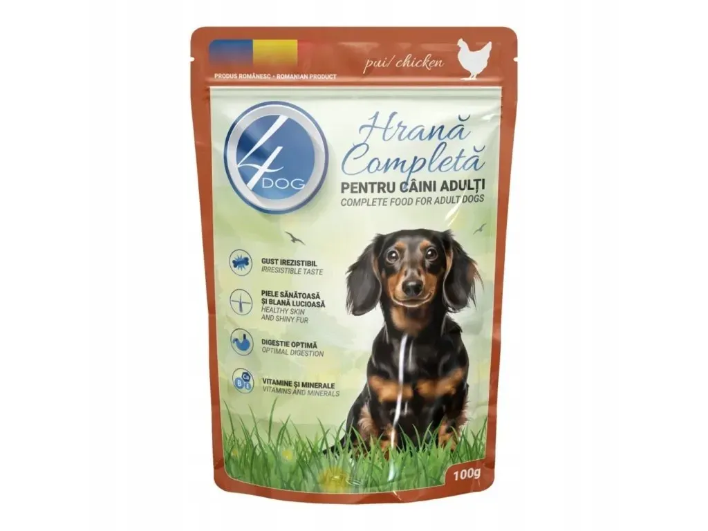 4DOG, XS-XL, Pui, plic hrană umedă câini, (în sos), 100g - poza 1