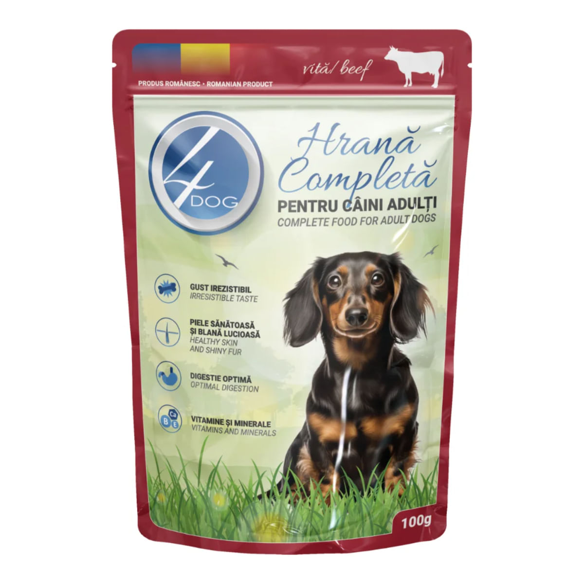 4DOG, XS-XL, Vită, plic hrană umedă câini, (în sos), 100g - poza 1