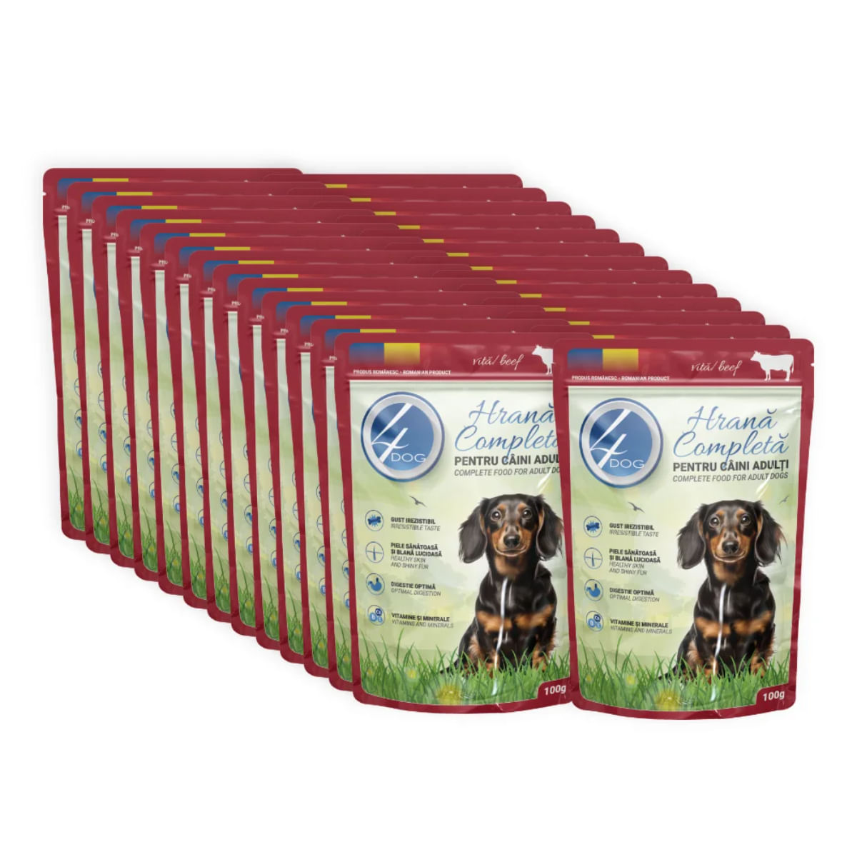 4DOG, XS-XL, Vită, plic hrană umedă câini, (în sos), bax, 100g x 24buc - poza 1