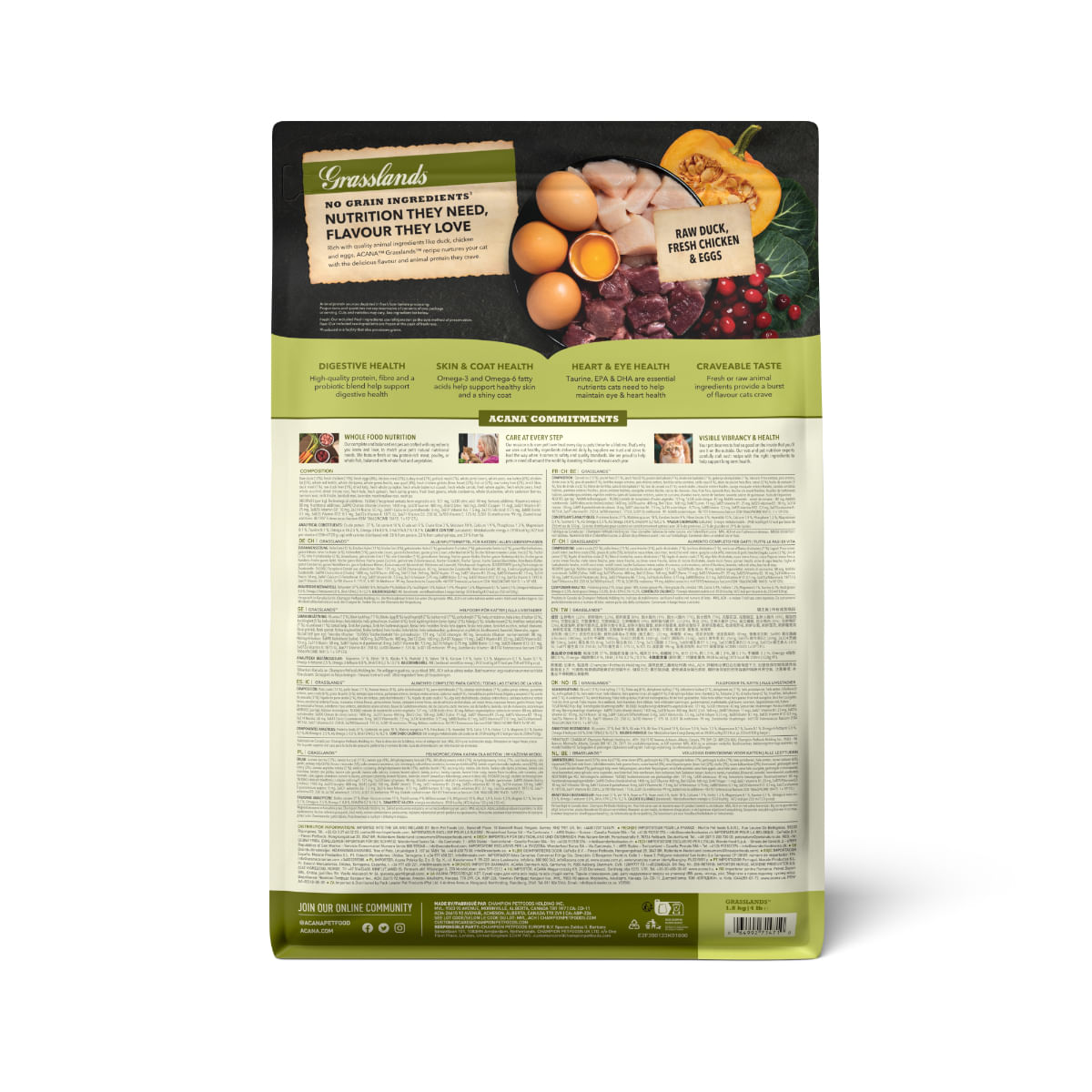 ACANA Highest Protein Grasslands, Rață și Pui, hrană uscată fără cereale pisici, 1.8kg - poza 3