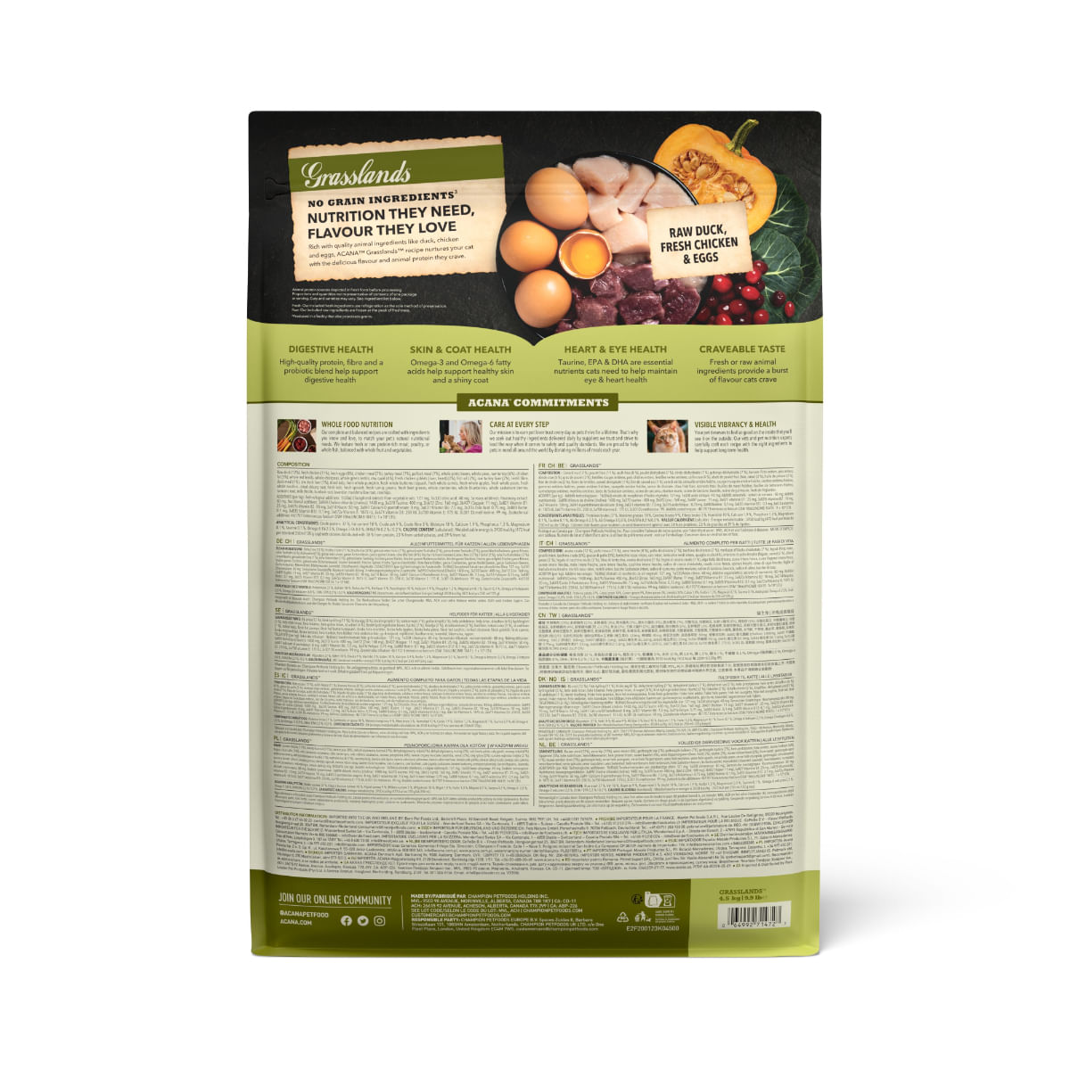 ACANA Highest Protein Grasslands, Rață și Pui, hrană uscată fără cereale pisici, 4.5kg - poza 3