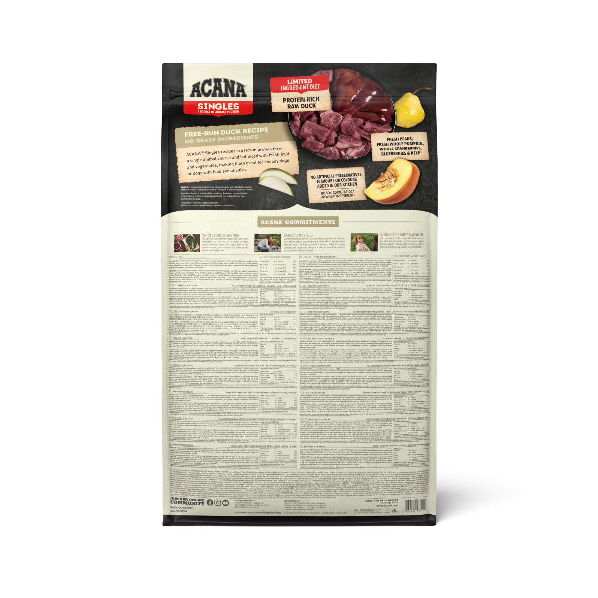ACANA Singles Free-Run Duck, Rață și Pere, hrană uscată monoproteică fără cereale câini, 11.4kg - poza 3
