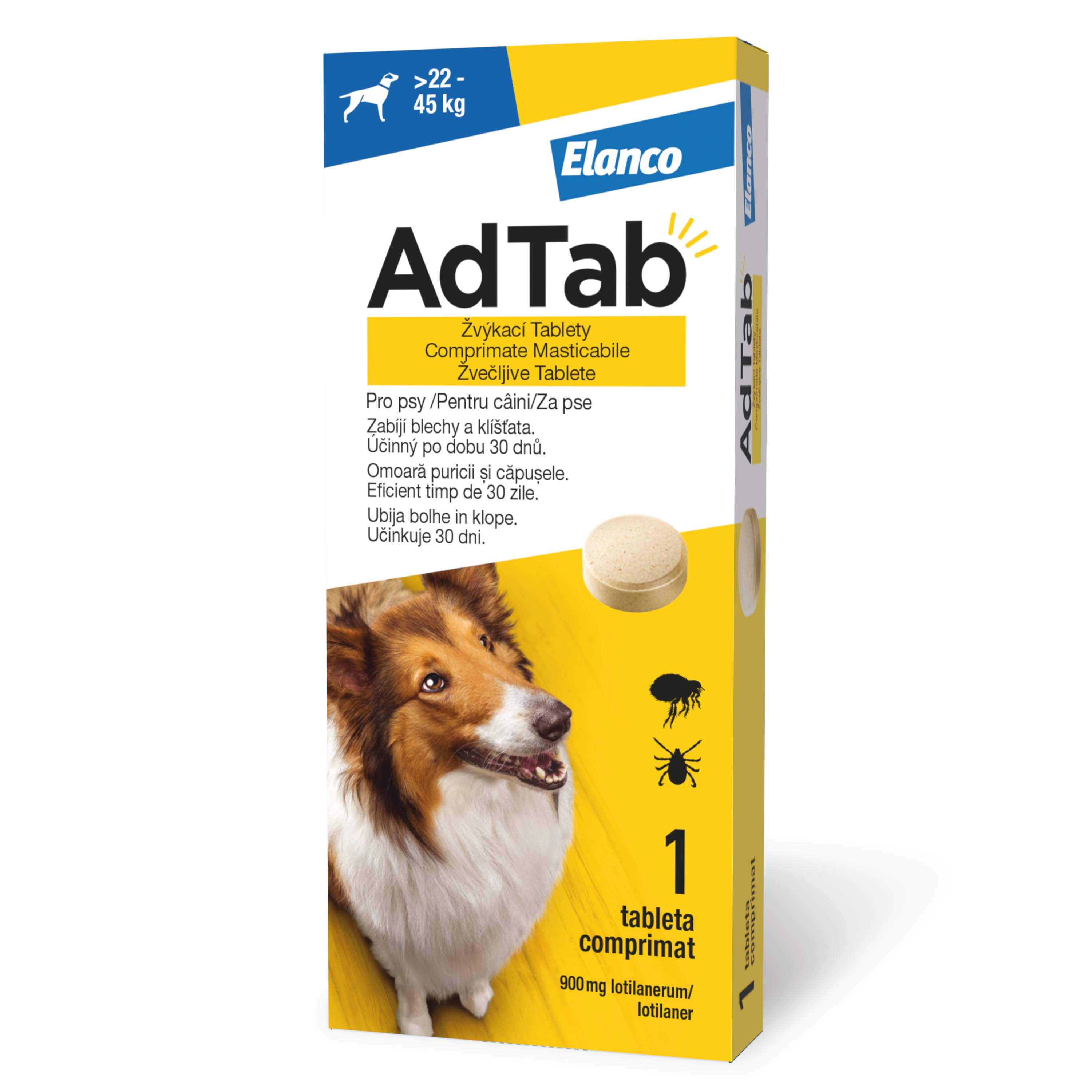 ADTAB, deparazitare externă câini, comprimate masticabile ADTAB, deparazitare externă câini, M-L(22 - 45kg), comprimate masticabile, 900mg x 1buc - poza 1