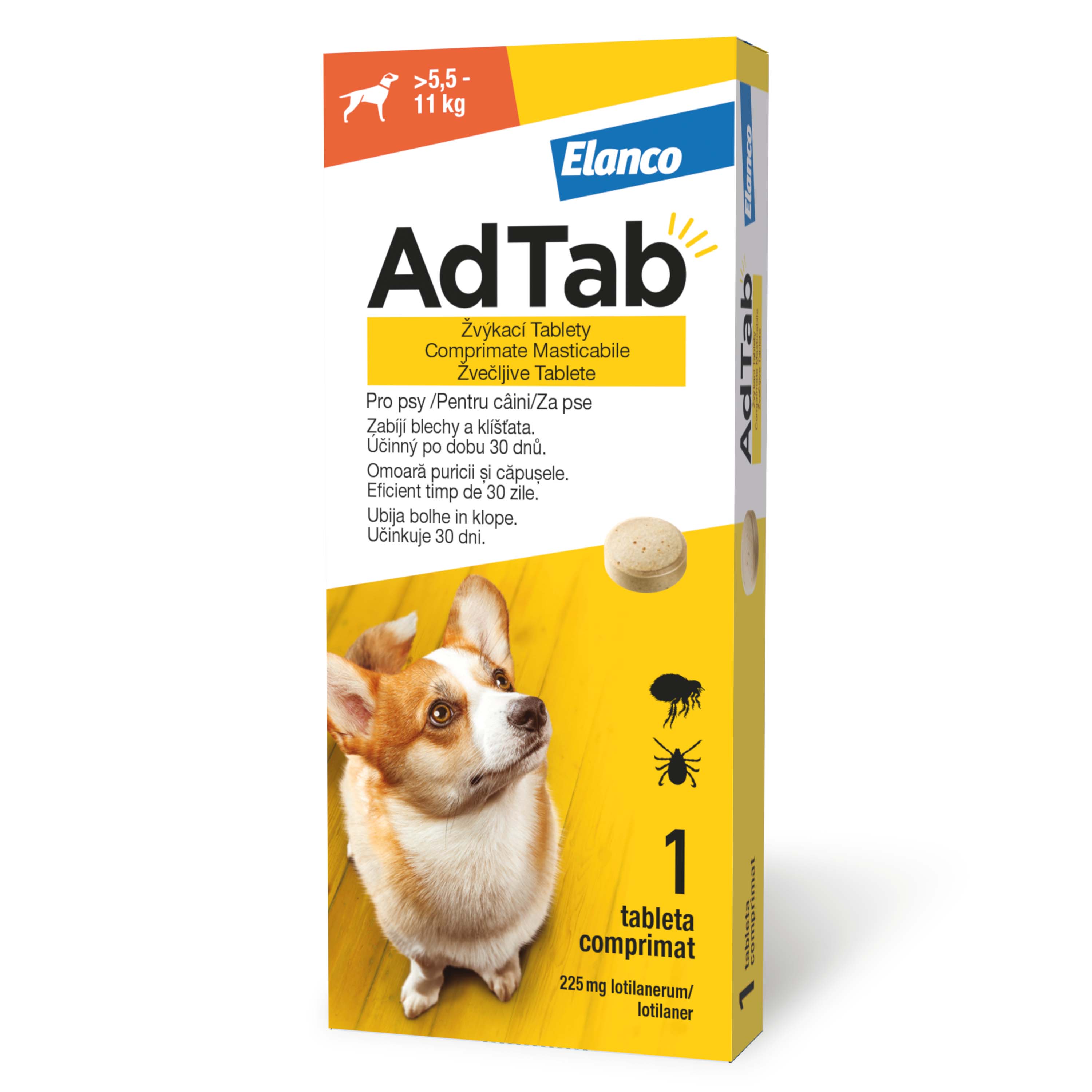 ADTAB, deparazitare externă câini, comprimate masticabile ADTAB, deparazitare externă câini, S(5.5 - 11kg), comprimate masticabile, 225mg x 1buc - poza 1