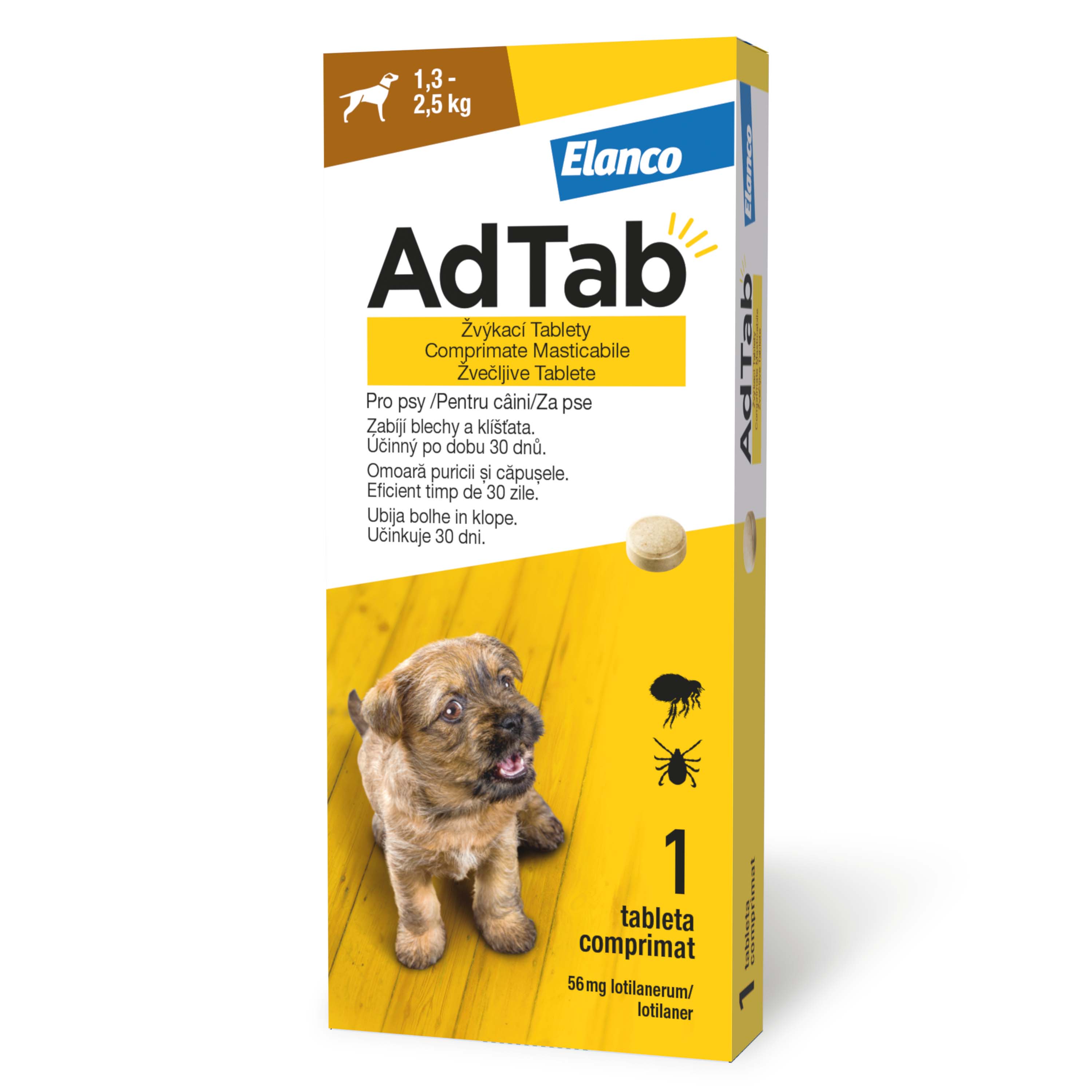ADTAB, deparazitare externă câini, comprimate masticabile ADTAB, deparazitare externă câini, XS(1.2 - 2.5kg), comprimate masticabile, 56.25mg x 1buc - poza 1