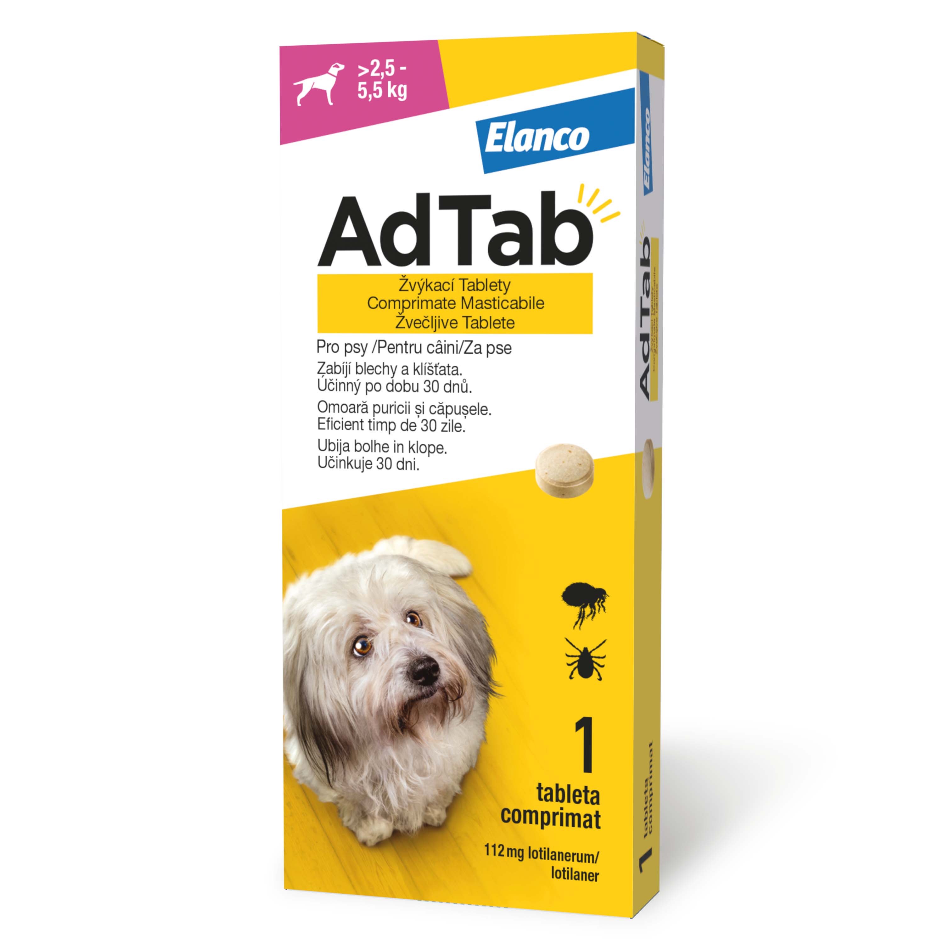 ADTAB, deparazitare externă câini, comprimate masticabile ADTAB, deparazitare externă câini, XS-S(2.5 - 5.5kg), comprimate masticabile, 112.5mg x 1buc - poza 1