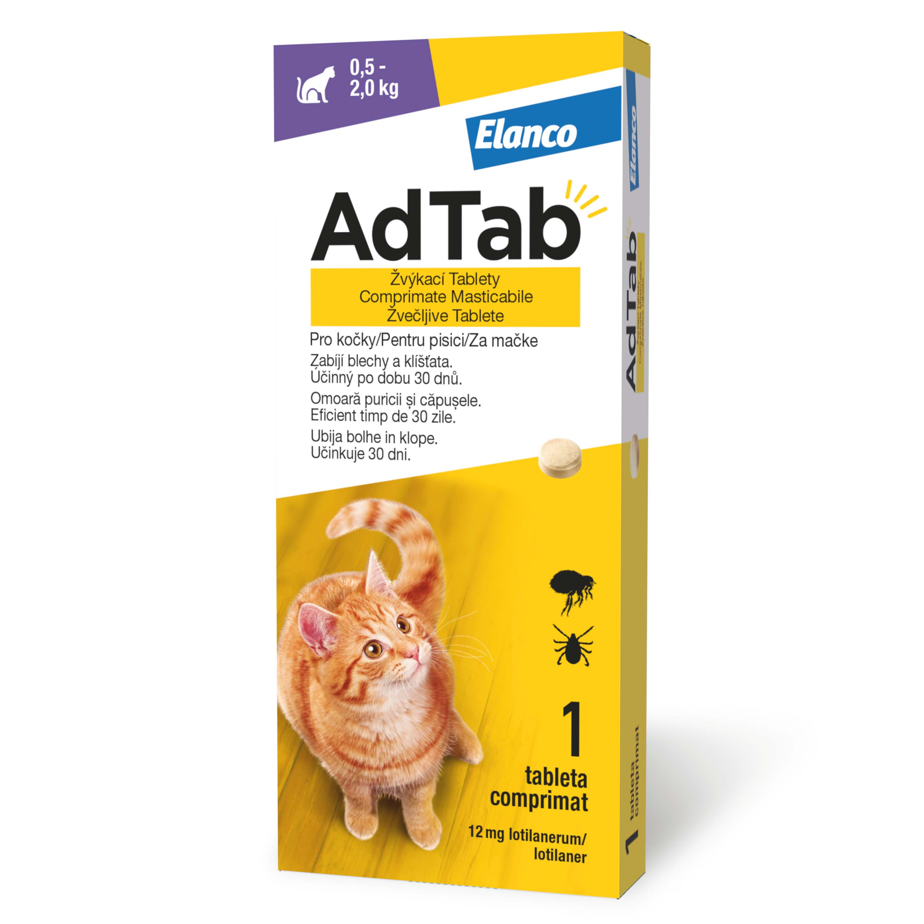 ADTAB, deparazitare externă pisici, comprimate masticabile ADTAB, deparazitare externă pisici, (0.5 - 2kg), comprimate masticabile, 12mg x 1buc - poza 1