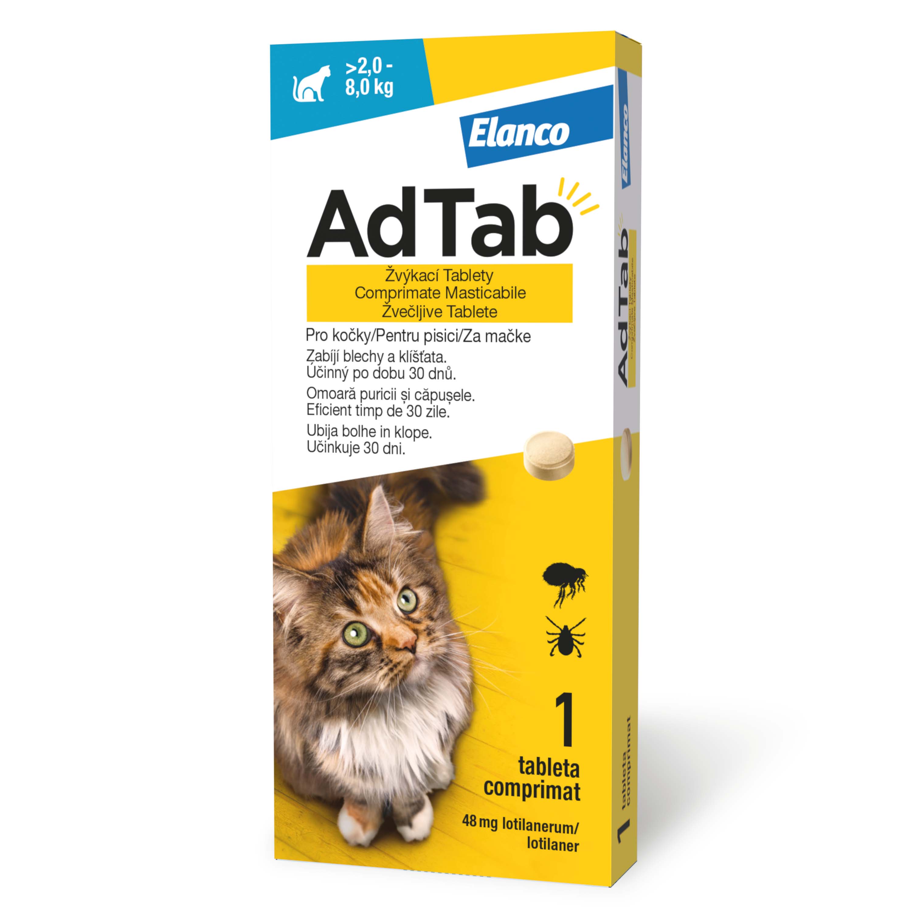 ADTAB, deparazitare externă pisici, comprimate masticabile ADTAB, deparazitare externă pisici, (2 - 8kg), comprimate masticabile, 48mg x 1buc - poza 2