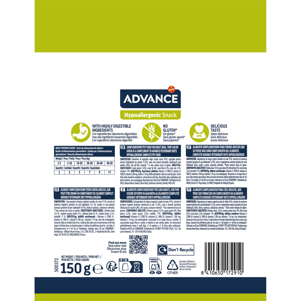 ADVANCE Hypoallergenic Snack, XS-XL, punguță recompense câini, alergii, 150g - poza 4