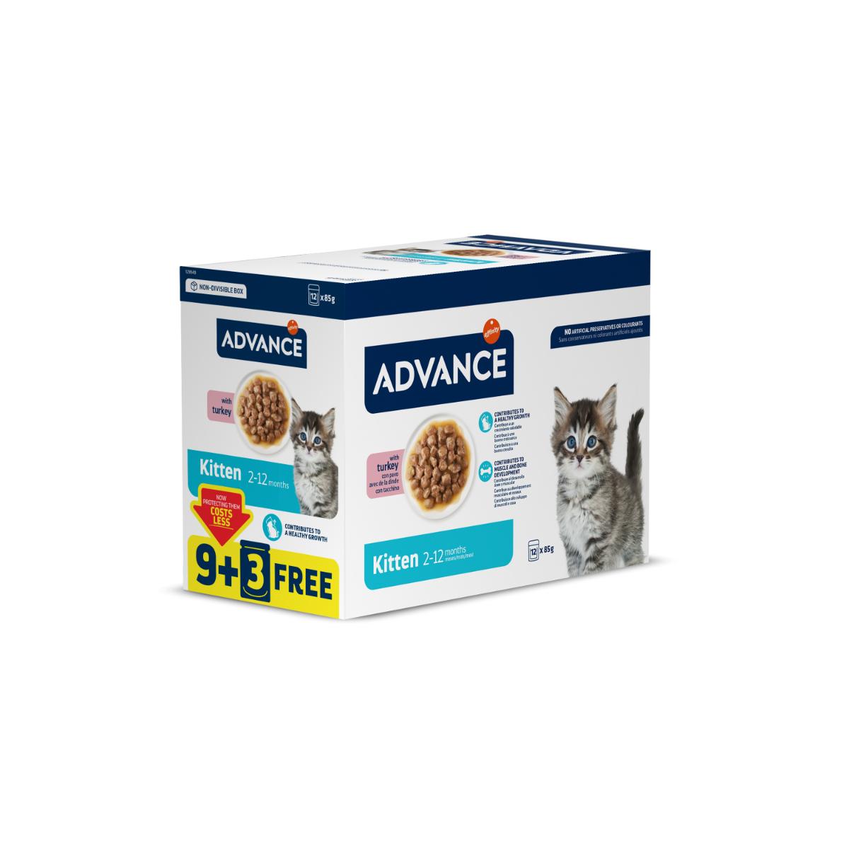 ADVANCE Kitten, Curcan, plic hrană umedă pisici junior, (în sos), bax, 85g x 9 + 3buc GRATUIT - poza 1