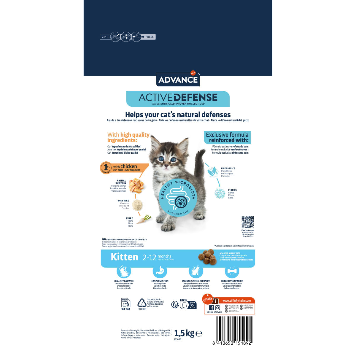 ADVANCE Kitten, Pui, hrană uscată pisici junior, 1.5kg + ADVANCE Kitten, Pui, plic hrană umedă 85g x 2buc GRATUIT - poza 4