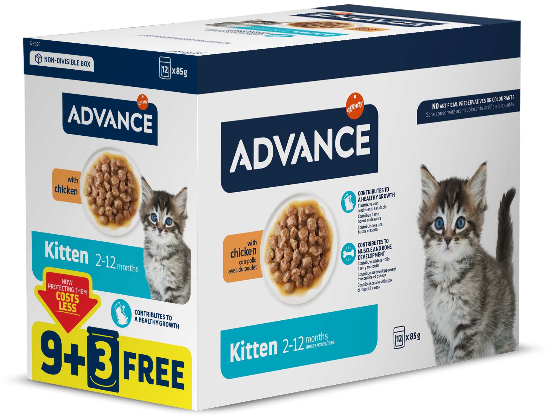 ADVANCE Plic MULTIPACK pentru pisicuţe, cu Pui 12x85g 9+3 GRATIS