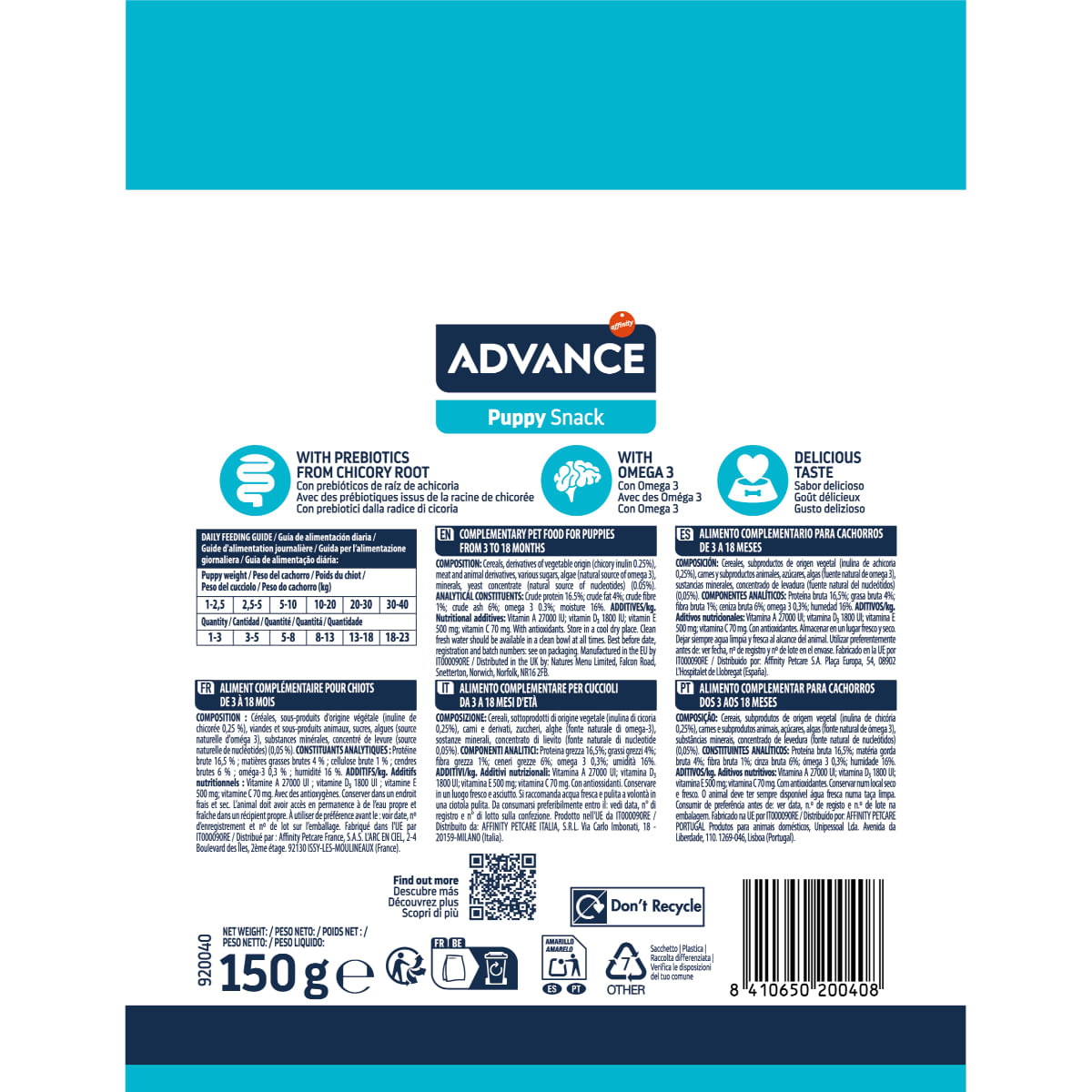 ADVANCE Puppy Snack, XS-XL, punguță recompense câini junior, 150g - poza 5