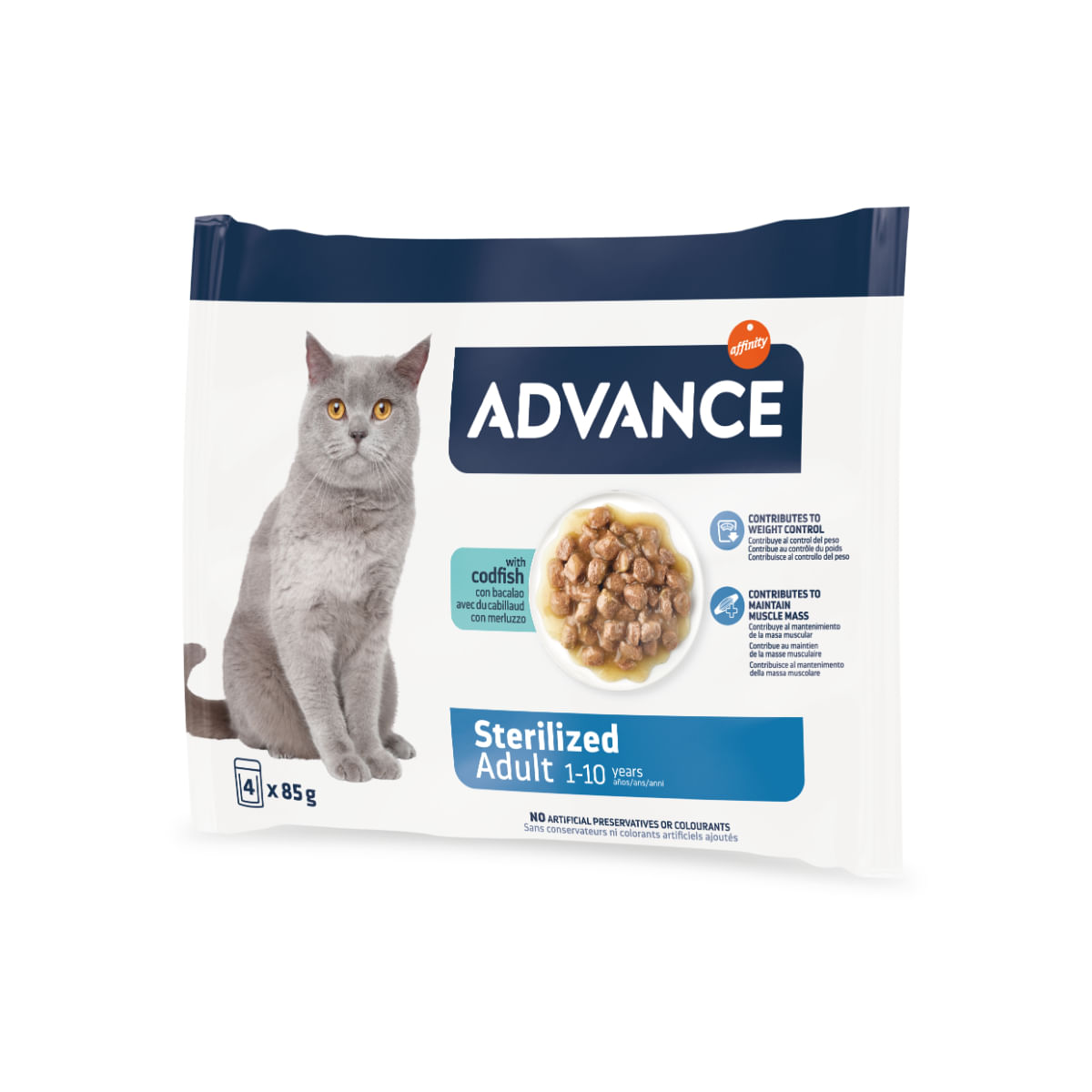 ADVANCE Sterilised, Cod, plic hrană umedă pisici sterilizate, (în sos), multipack, 85g x 4buc - poza 1