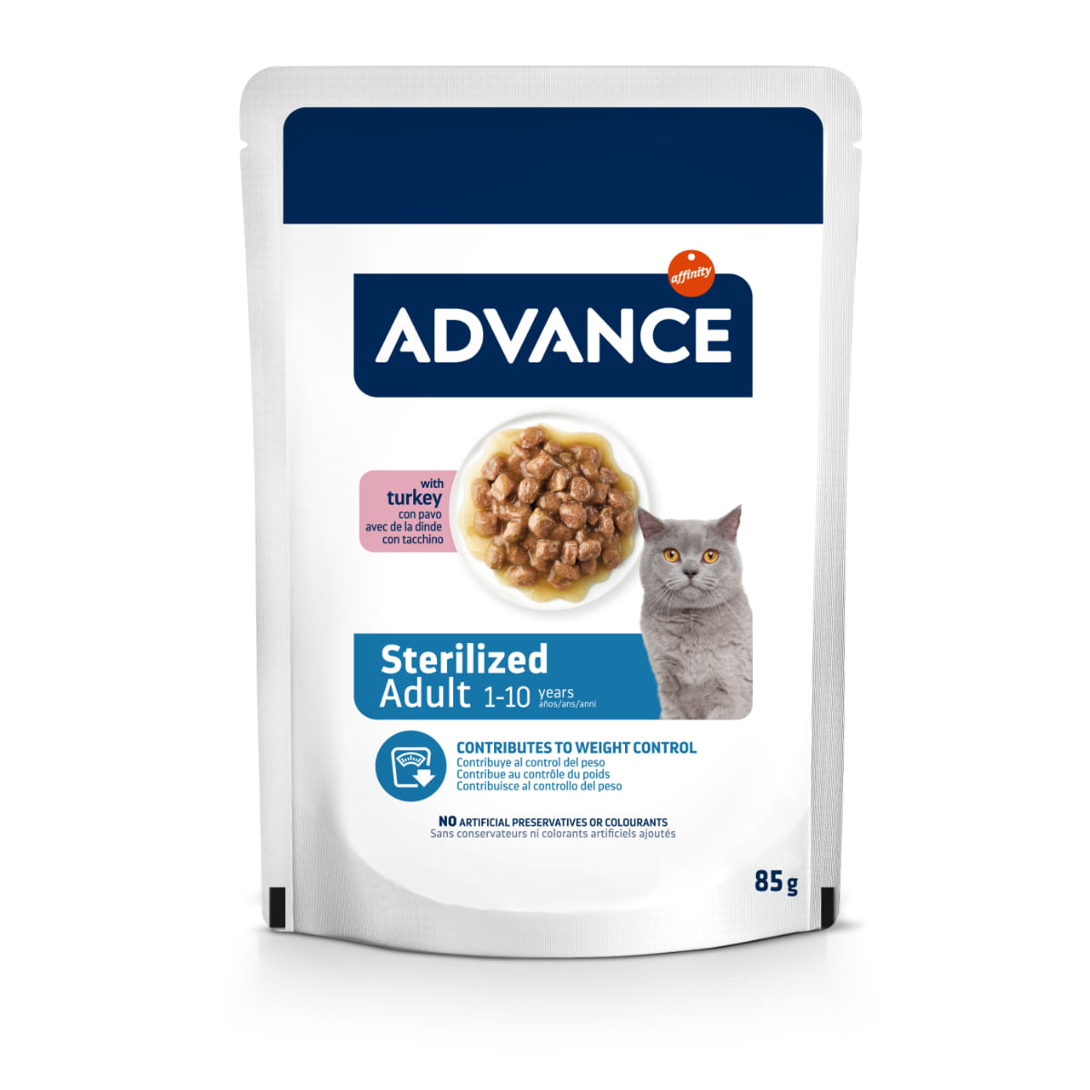 ADVANCE Sterilised, Curcan, plic hrană umedă pisici sterilizate, (în sos), 85g - poza 1