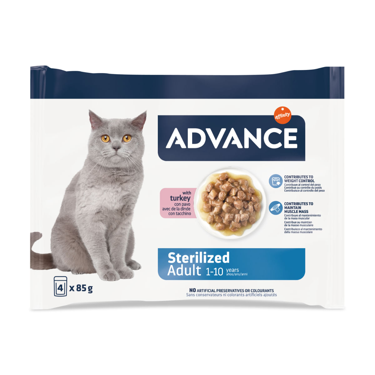 ADVANCE Sterilised, Curcan, plic hrană umedă pisici sterilizate, (în sos), multipack, 85g x 4buc - poza 1