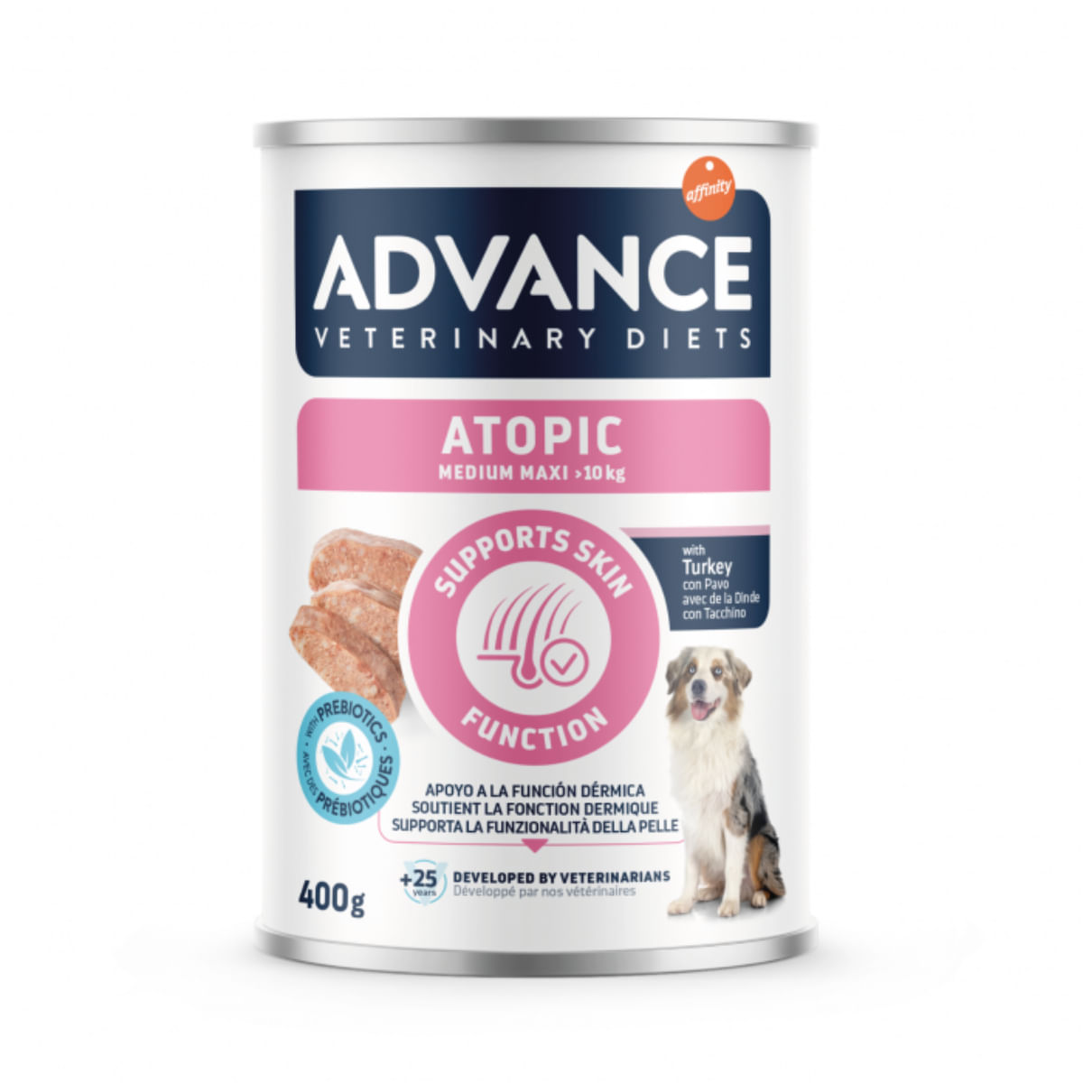 ADVANCE VETERINARY DIETS Atopic Medium & Maxi, M-XL, Curcan, dietă veterinară, conservă hrană umedă câini, piele & blană, (pate), 400g - poza 2