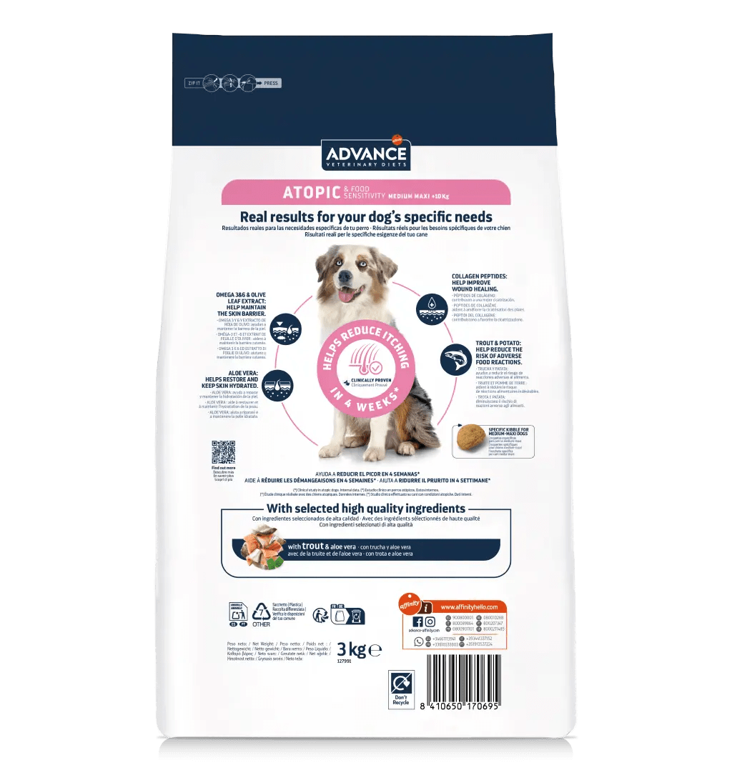 ADVANCE Veterinary Diets Dog Atopic Care, dietă veterinară, hrană uscată câini, afecțiuni dermatologice ADVANCE Veterinary Diets Atopic Medium/Maxi, M-L, dietă veterinară câini, hrană uscată, afecțiuni dermatologice, 3kg - poza 3