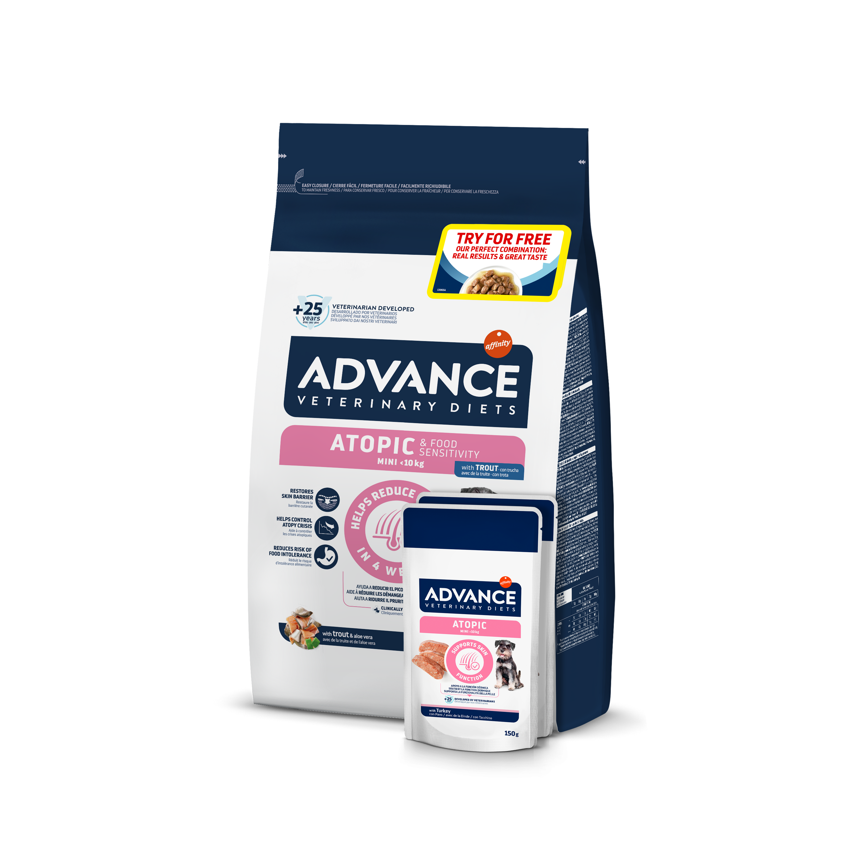 Dieta Veterinara Caini, Advance Veterinary Diets Dog Atopic & Food Sensitivity Mini, Pastrav, 1.5 kg + 2x Advance Veterinary Diets Dog Atopic Derma Care, 150 g