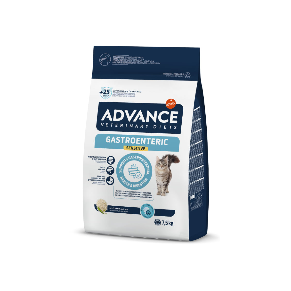 ADVANCE VETERINARY DIETS Gastroenteric Sensitive, Curcan, dietă veterinară, hrană uscată pisici, sistem digestiv, 7.5kg - poza 2