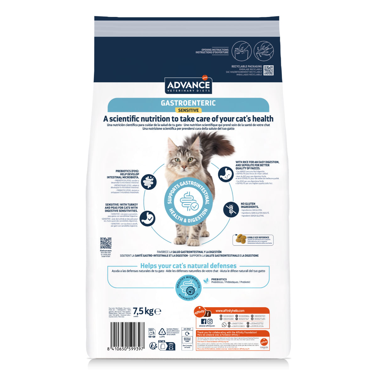 ADVANCE VETERINARY DIETS Gastroenteric Sensitive, Curcan, dietă veterinară, hrană uscată pisici, sistem digestiv, 7.5kg - poza 3