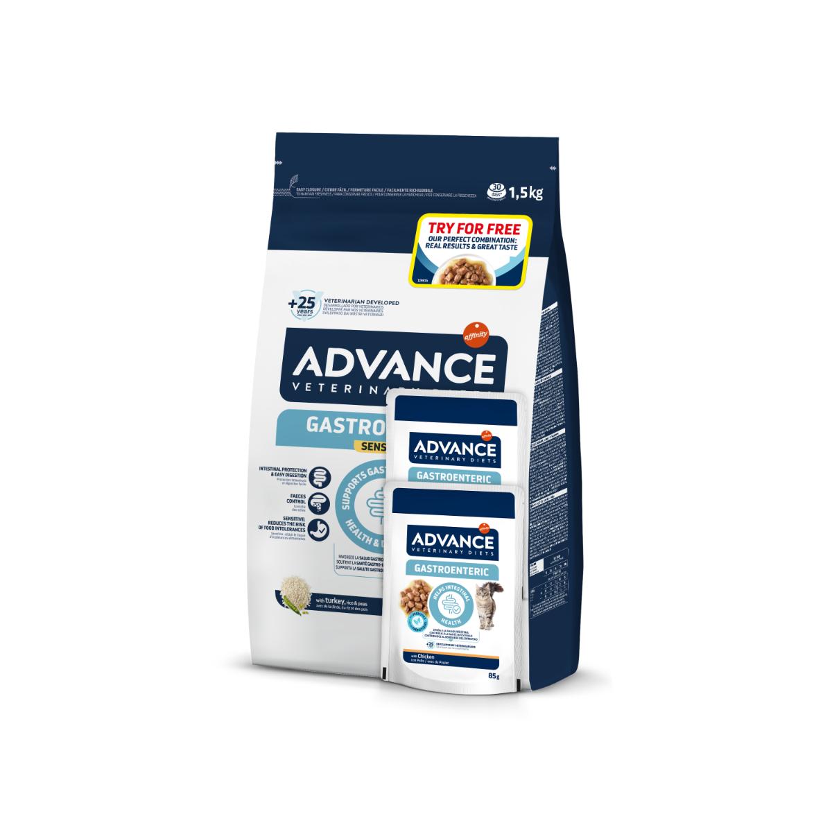 ADVANCE VETERINARY DIETS Gastroenteric Sensitive, Curcan, dietă veterinară, hrană uscată pisici, sistem digestiv ADVANCE VD Gastroenteric Sensitive, Curcan, dietă veterinară pisici, 1.5kg + ADVANCE VD Gastroenteric, Pui, dietă veterinară, p - poza 2