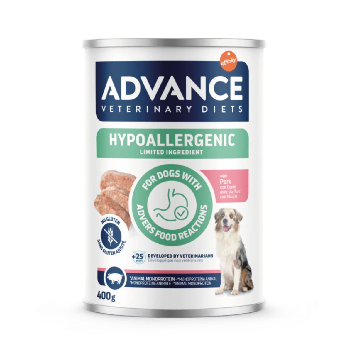 ADVANCE VETERINARY DIETS Hypoalergenic, XS-XL, Porc, dietă veterinară, conservă hrană umedă câini, alergii, (pate), 400g - poza 1