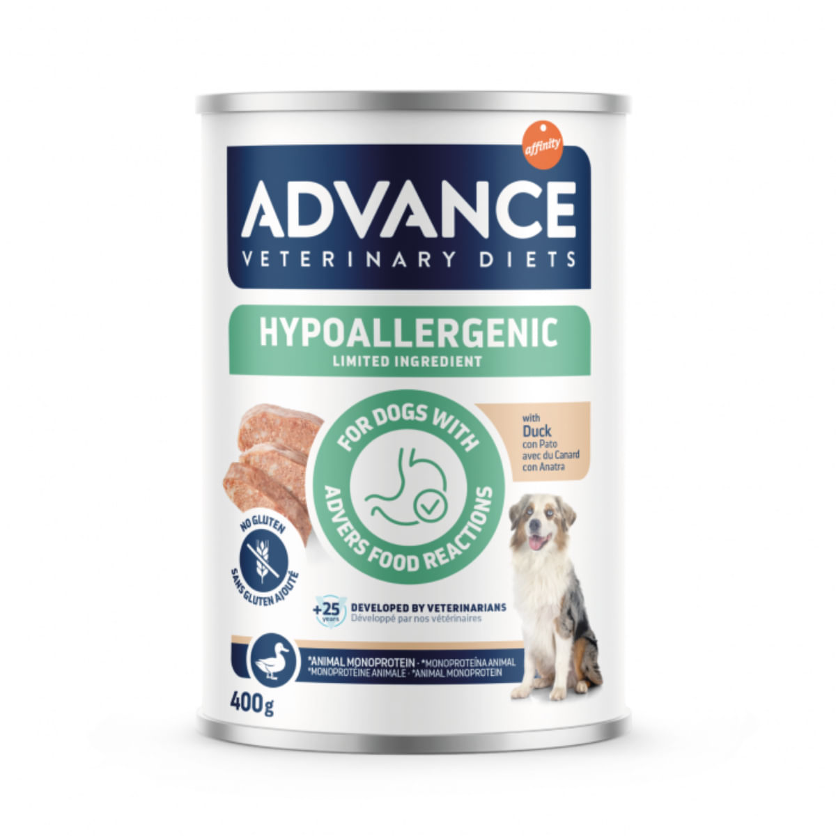 ADVANCE VETERINARY DIETS Hypoalergenic, XS-XL, Rață, dietă veterinară, conservă hrană umedă câini, alergii, (pate), 400g - poza 2