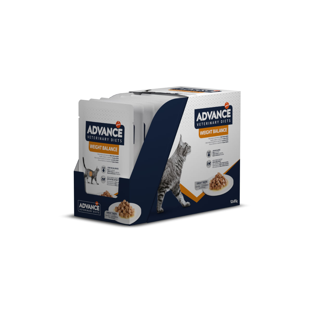 ADVANCE VETERINARY DIETS Weight Balance, Carne, plic hrană umedă pisici, obezitate, (în sos), bax, 85g x 12buc - poza 2