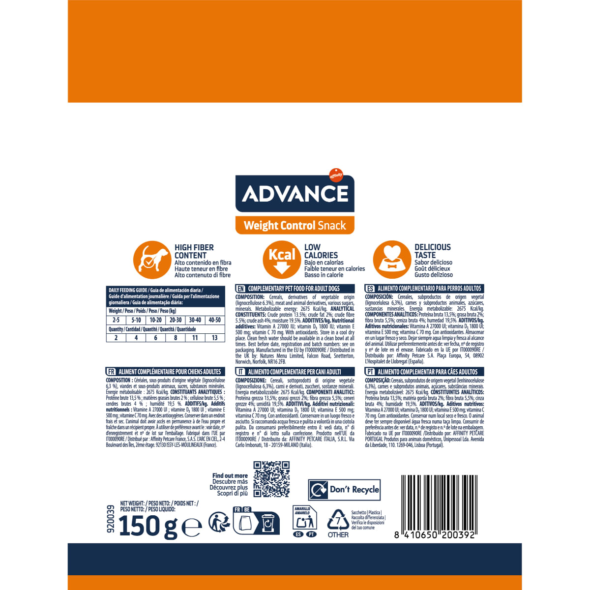 ADVANCE Weigth Control Snack, XS-XL, punguță recompense câini, obezitate, 150g - poza 5