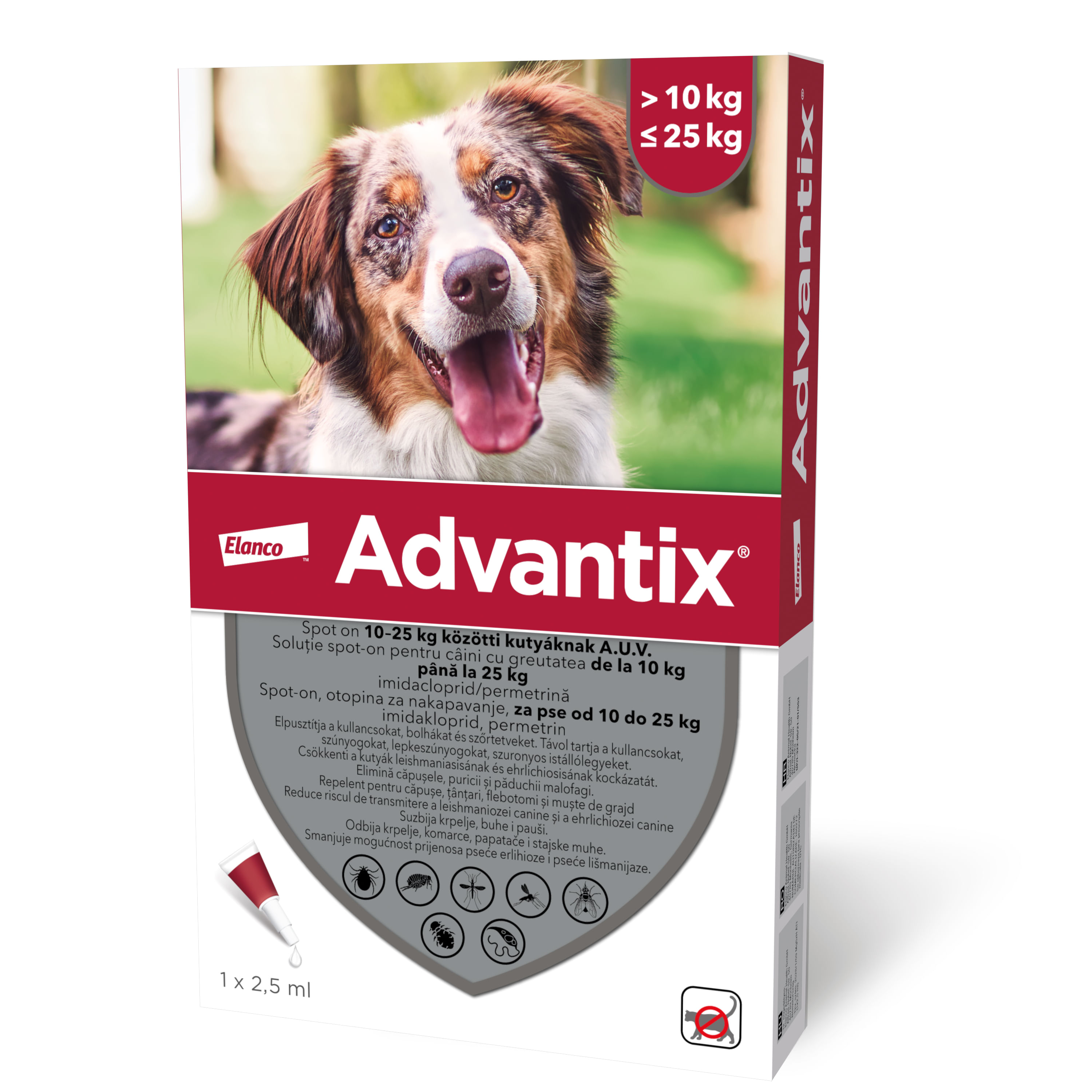 ADVANTIX, deparazitare externă câini, pipetă repelentă ADVANTIX 250, deparazitare externă câini, pipetă repelentă, M(10 - 25kg), 1buc - poza 2