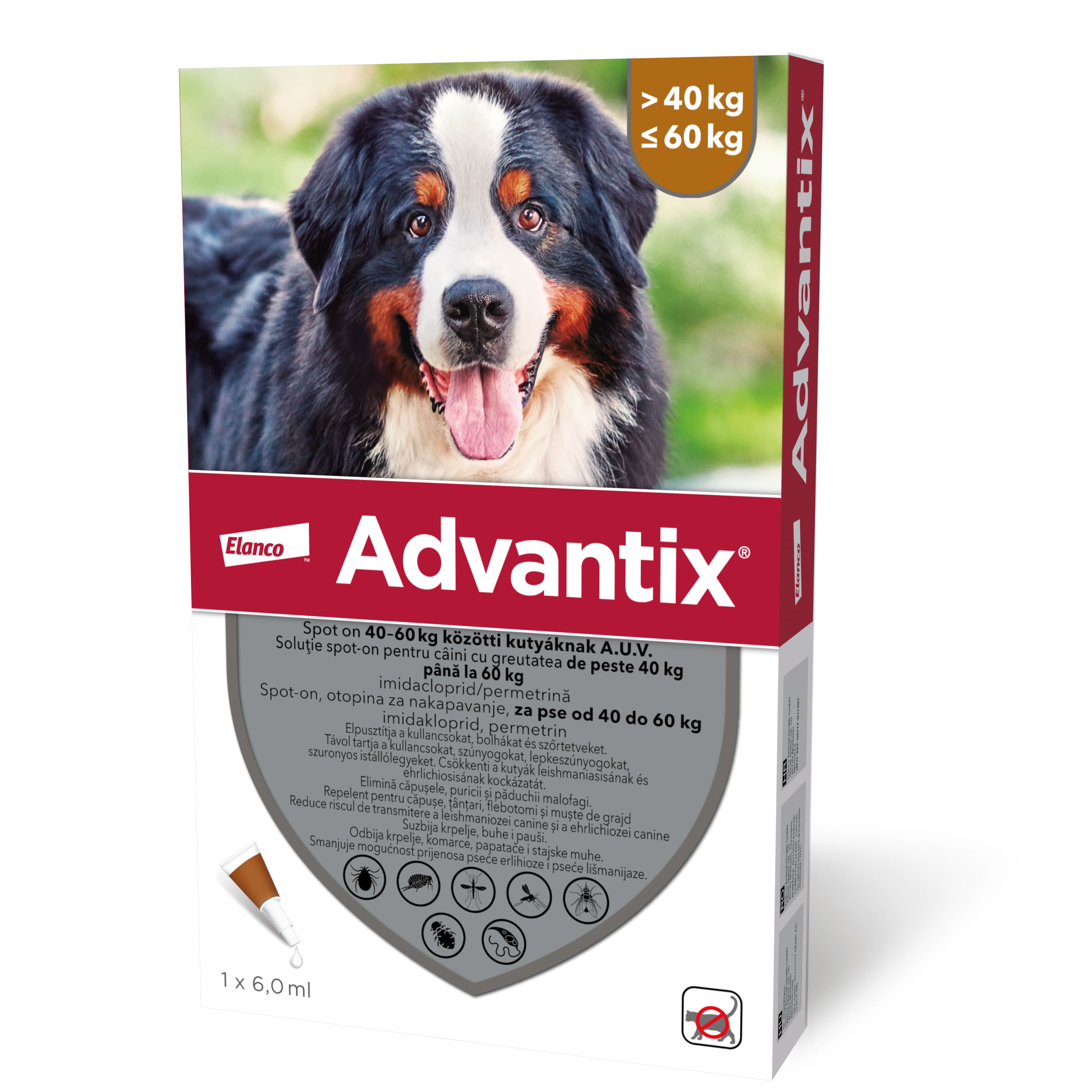 ADVANTIX, deparazitare externă câini, pipetă repelentă ADVANTIX 600, deparazitare externă câini, pipetă repelentă, XL(40 - 60kg), 1buc - poza 2