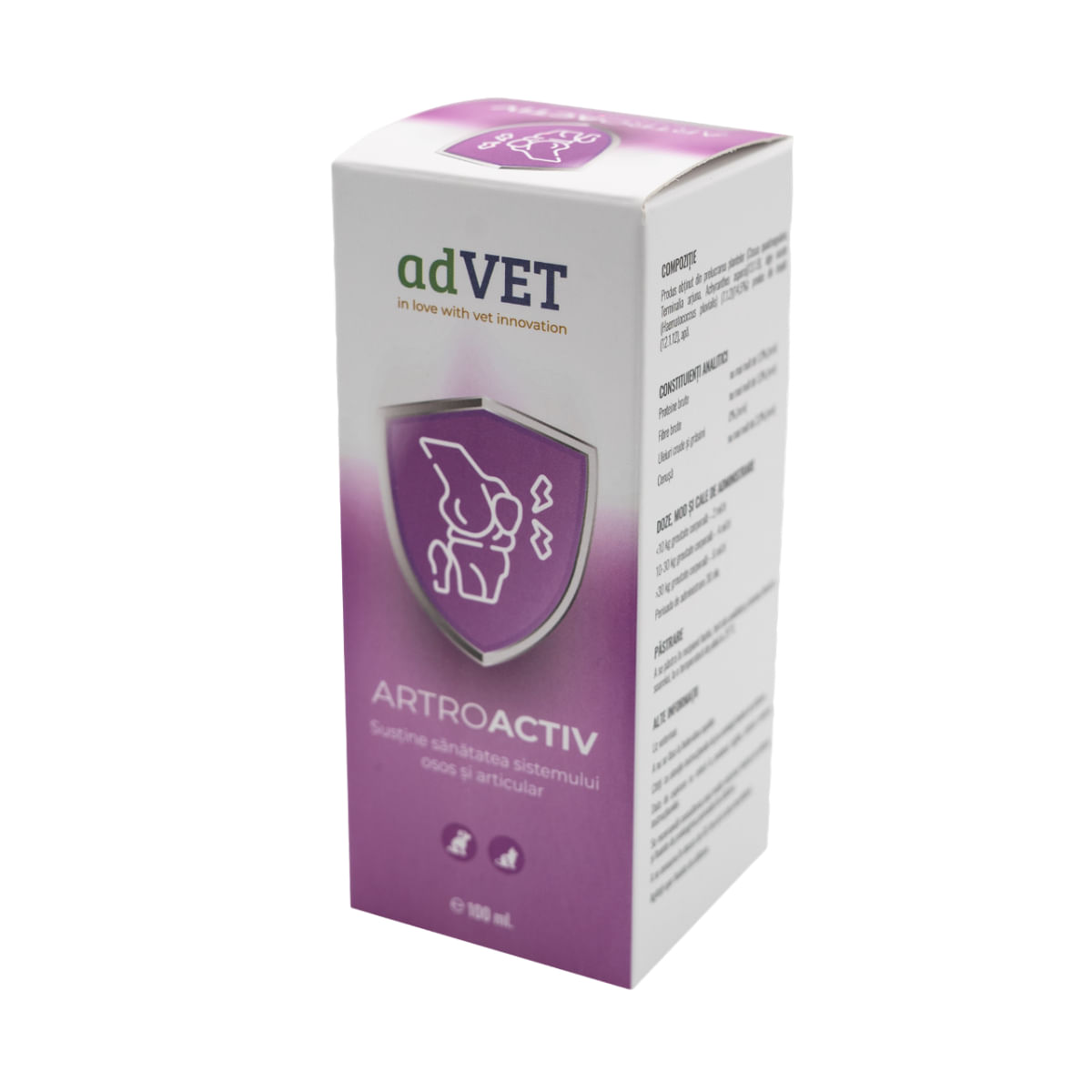 ADVET ArtroActiv, supliment sistem articular câini, suspensie orală ADVET ArtroActiv, XS-XL, supliment sistem articular câini și pisici, flacon cu aplicator, 100ml suspensie orală - poza 2