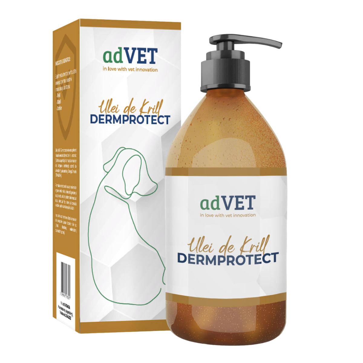 ADVET DermProtect Ulei de Krill, supliment piele & blană câini, suspensie orală ADVET DermProtect Ulei de Krill, XS-XL, supliment piele & blană câini, flacon cu aplicator, 150ml suspensie orală - poza 1