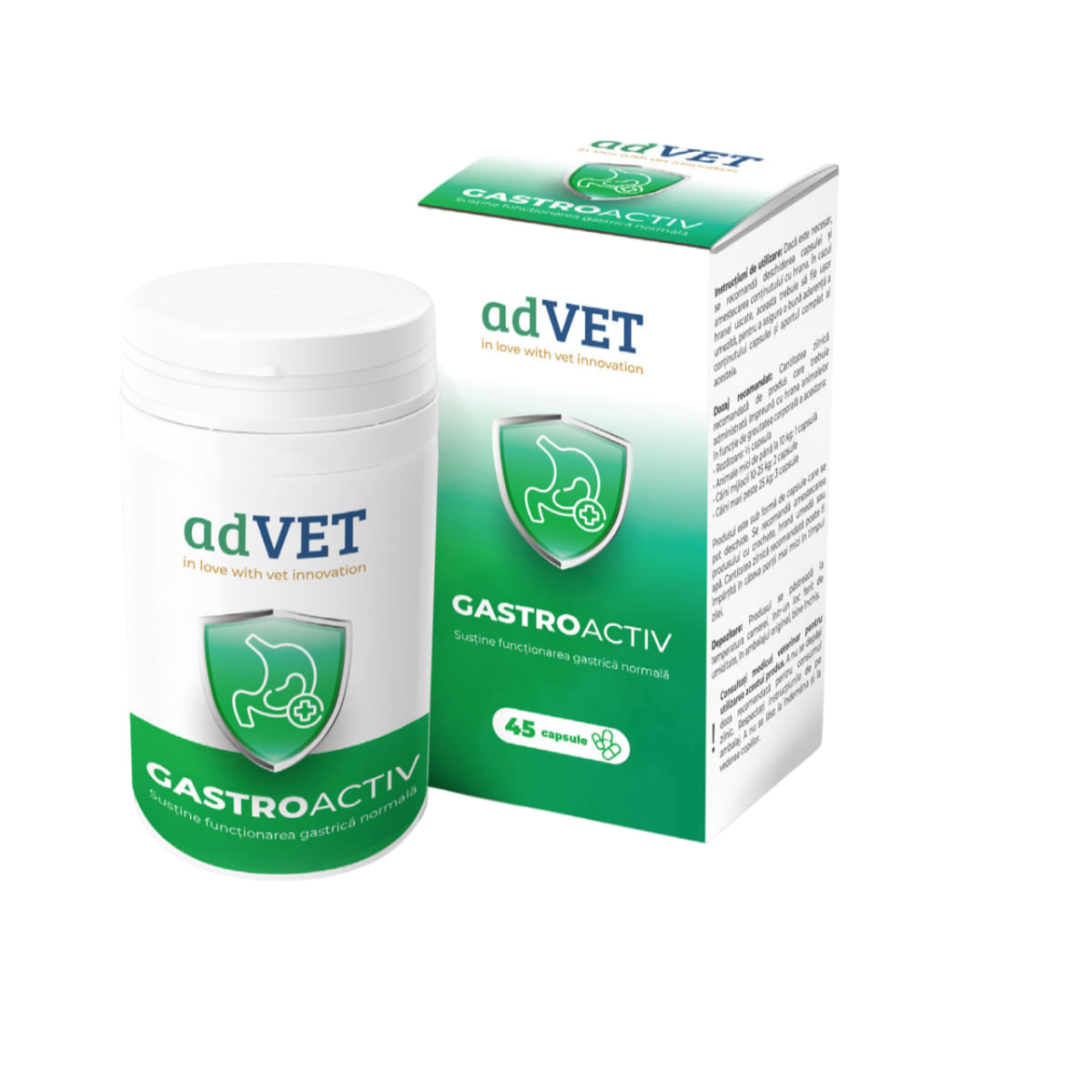 ADVET GastroActiv, supliment sistem digestiv câini, capsule ADVET GastroActiv, XS-XL, supliment sistem digestiv câini și pisici, flacon, 45 capsule - poza 2