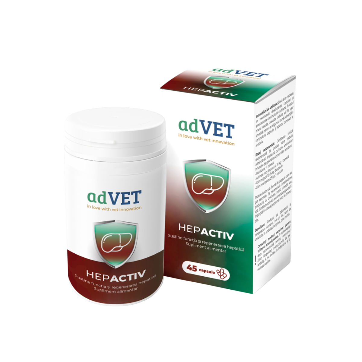 ADVET HepActiv, supliment sistem hepatic câini, capsule ADVET HepActiv, XS-XL, supliment sistem hepatic câini și pisici, flacon, 45 capsule - poza 1
