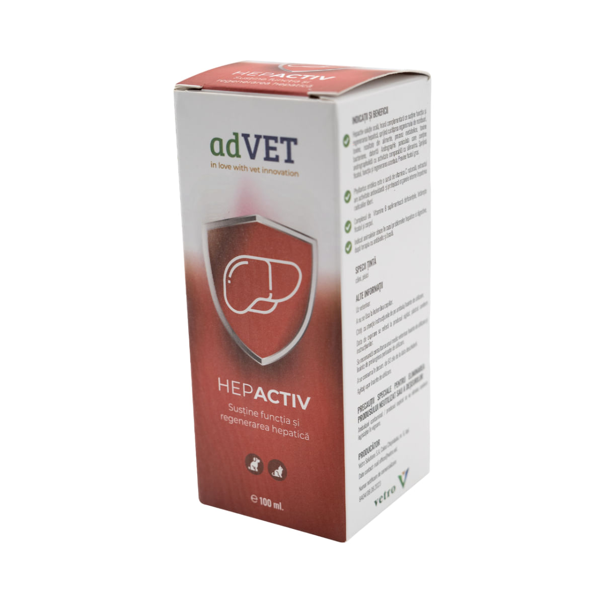 ADVET HepActiv, supliment sistem hepatic câini, suspensie orală ADVET HepActiv, XS-XL, supliment sistem hepatic câini și pisici, flacon cu aplicator, 100ml suspensie orală - poza 1