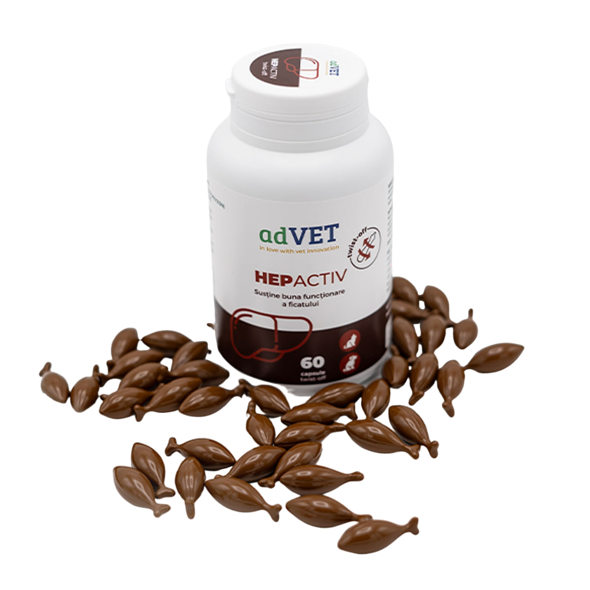 ADVET HepActiv Twist Off, supliment sistem hepatic câini, capsule ADVET HepActiv Twist Off, XS-XL, supliment sistem hepatic câini și pisici, flacon, 60 capsule - poza 2