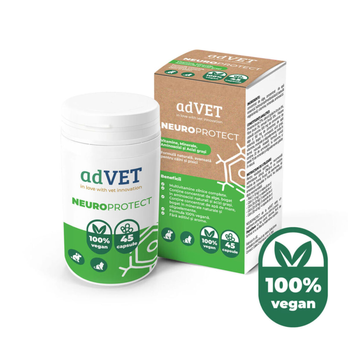 ADVET NeuroProtect, supliment sistem nervos & calmante câini, capsule ADVET NeuroProtect, XS-XL, supliment sistem nervos & calmante câini și pisici, flacon, 45 capsule - poza 2