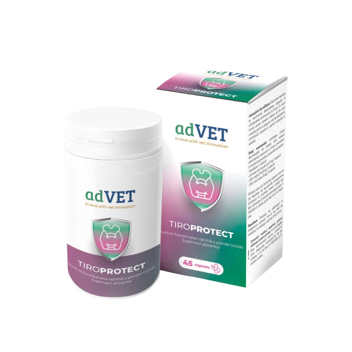 ADVET TiroProtect, supliment sistem imunitar, tiroidă câini, capsule ADVET TiroProtect, XS-XL, supliment sistem imunitar, tiroidă câini și pisici, flacon, 45 capsule - poza 2
