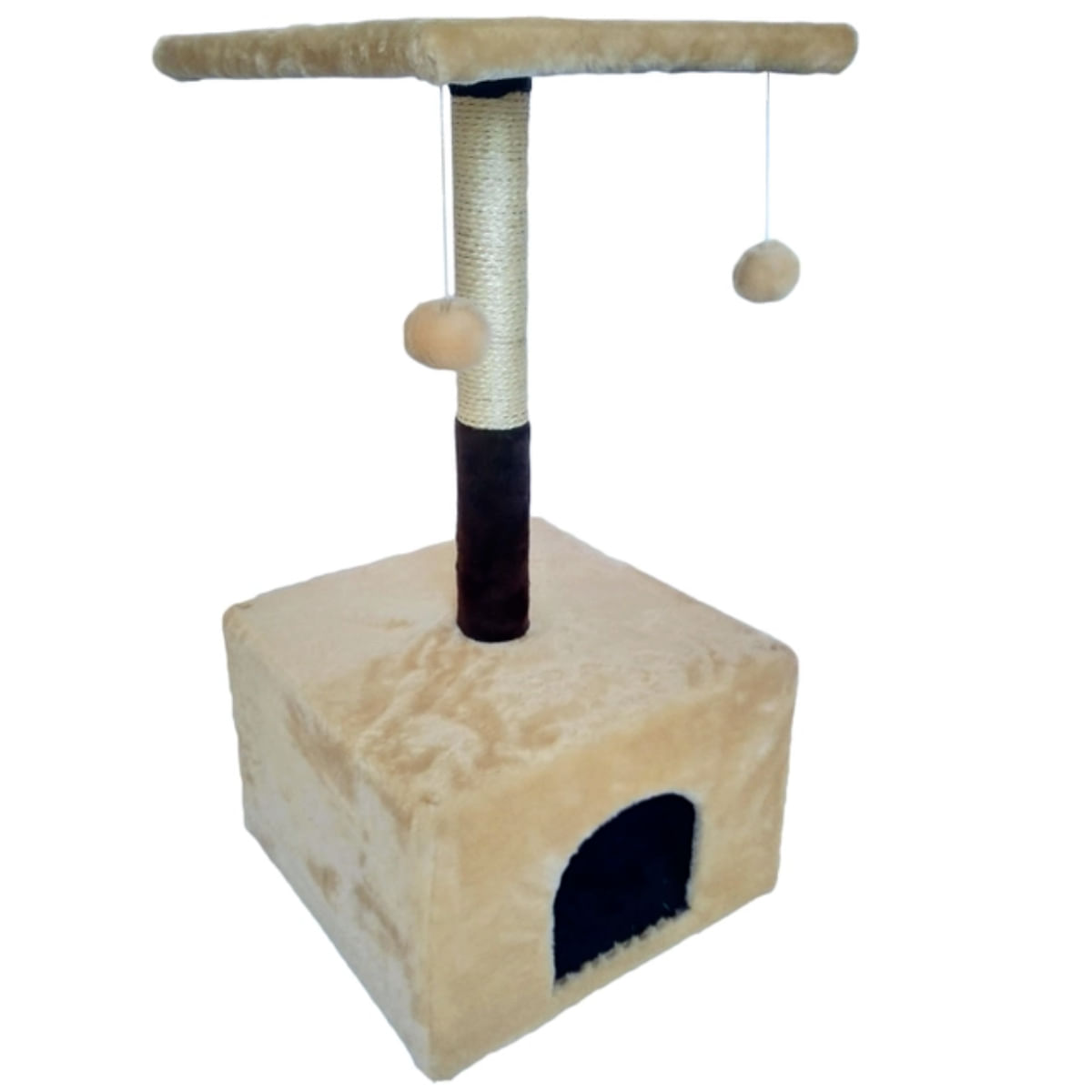 AGILITY, ansamblu de joacă pisici, 1 etaj, 1 căsuța, lemn și pluș, elemente atârnate, elemente de zgâriat, bej, 80cm - poza 1
