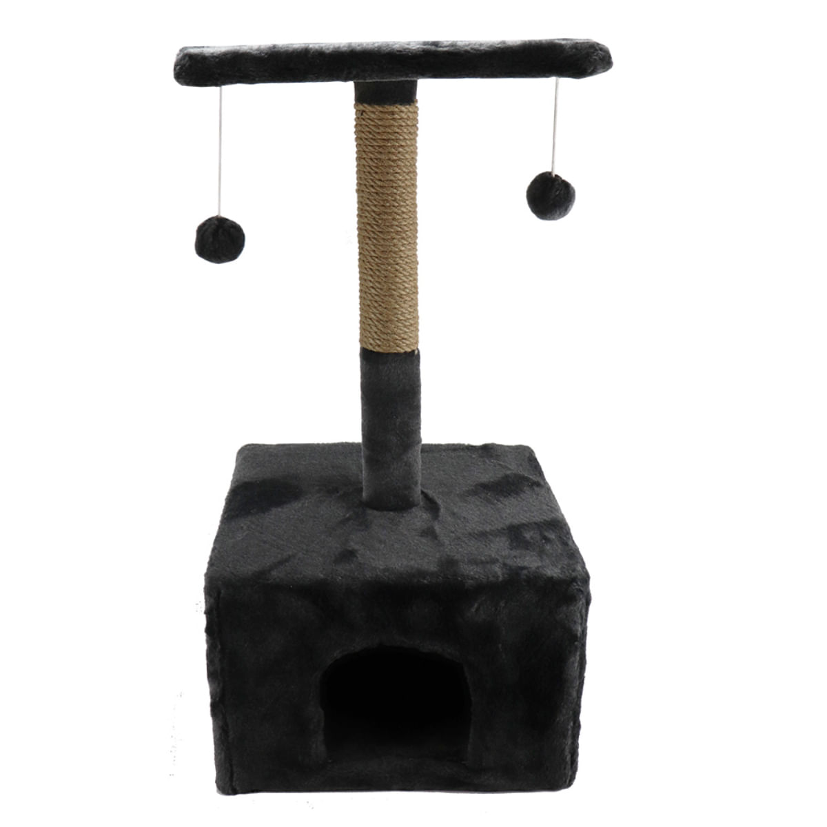 AGILITY, ansamblu de joacă pisici, 1 etaj, 1 căsuța, lemn și pluș, elemente atârnate, elemente de zgâriat, gri, 80cm - poza 2