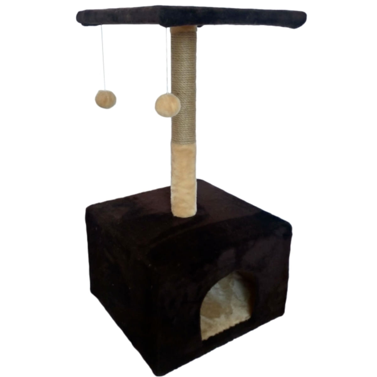 AGILITY, ansamblu de joacă pisici, 1 etaj, 1 căsuța, lemn și pluș, elemente atârnate, elemente de zgâriat, maro, 80cm - poza 2