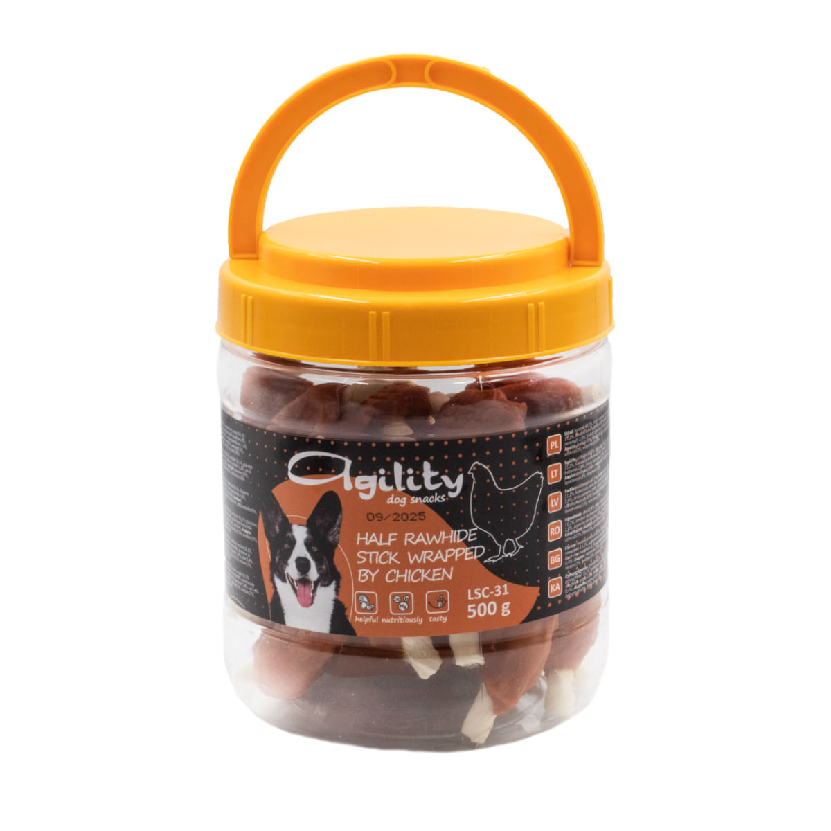 AGILITY Bețe din Piele Înfășurate, XS-XL, Pui, punguță recompense câini, 500g - poza 2