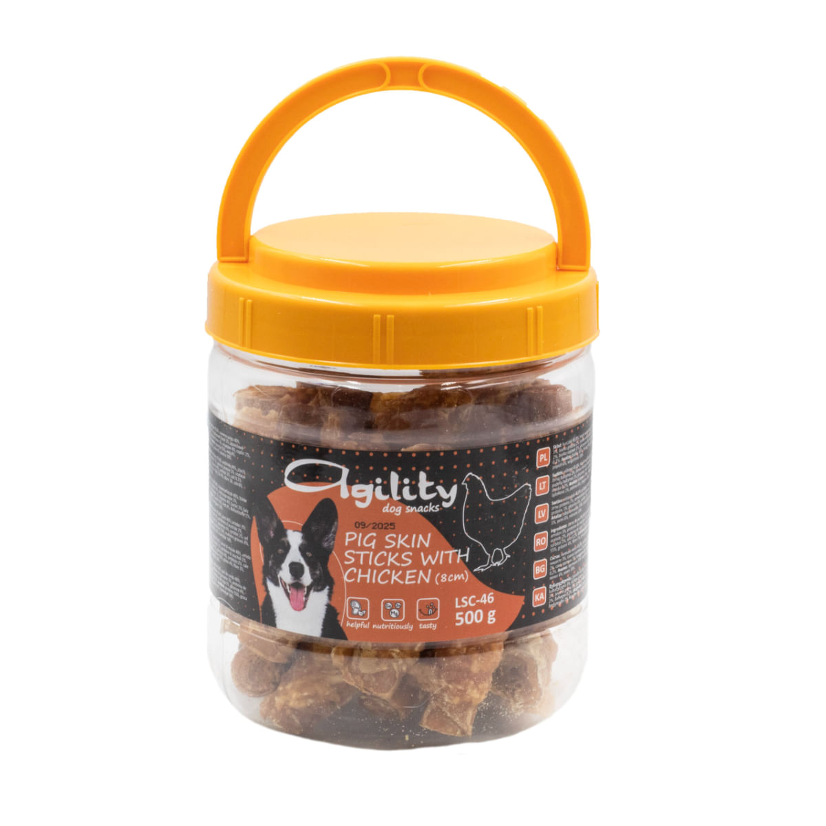 AGILITY Bețișoare din Piele Împletite, XS-XL, Porc și Pui, punguță recompense câini, 500g - poza 1