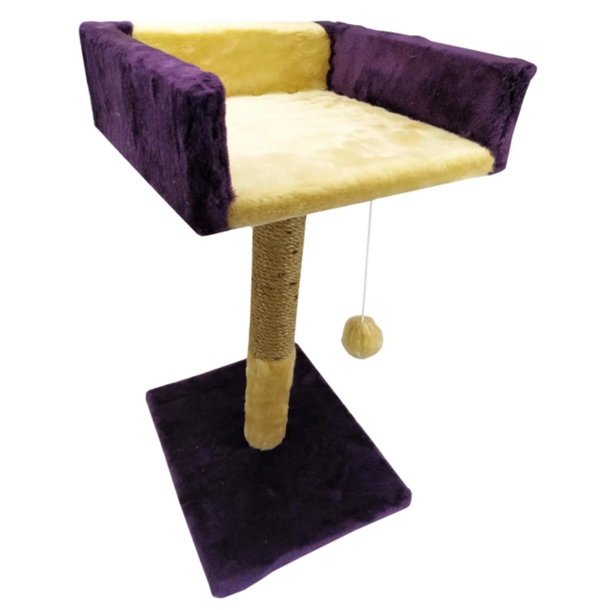 AGILITY Canapea, ansamblu de joacă pisici, 1 etaj, lemn și pluș, elemente de zgâriat, elemente atârnate, bej și mov, 70cm - poza 1