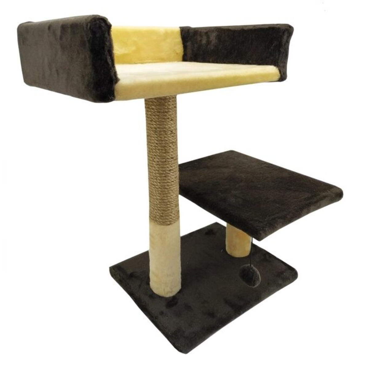 AGILITY Canapea, ansamblu de joacă pisici, 2 etaje, lemn și pluș, elemente de zgâriat, elemente atârnate, maro, 70cm - poza 1